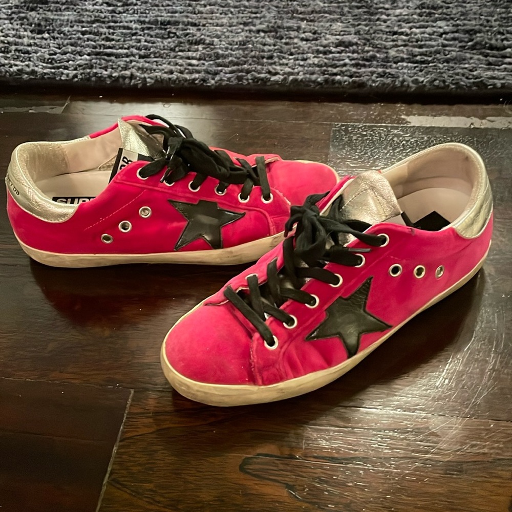 Golden Goose Sneakers - Pink Velvet and Black with Silver Details Size 8/38